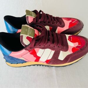 Valentino Garavani Maroon, Pink & Blue Camouflage Low-Top Sneakers